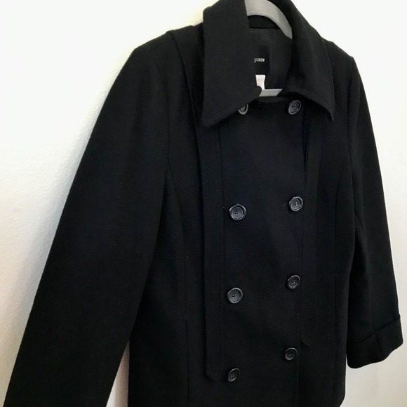 J.Crew Black Wool Classic Double Breasted Pea Coat Jacket Size 8 Preppy Nautical - Picture 5 of 14